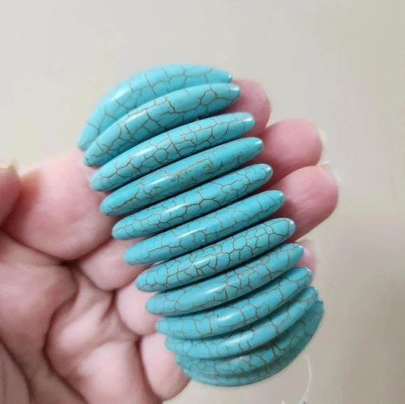 H&M Turquoius Aqua Wide Bangle Bracelet Elastic - Picture 3 of 4